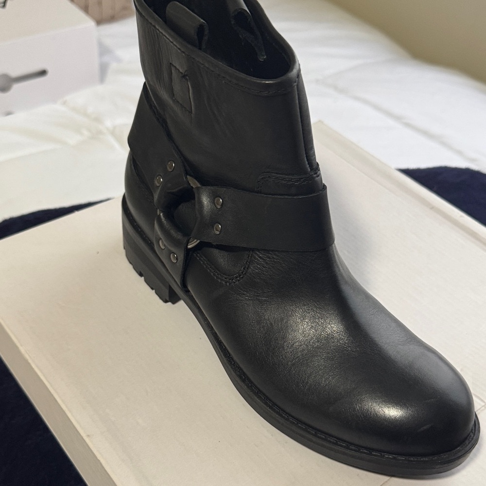 Silence + Noise Black Leather Buckle Boots